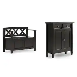 Simpli Home - Amherst Solid Wood 36 inch Wide Small Storage Bench and 36 inch Wide Storage Cabinet - Hickory Brown