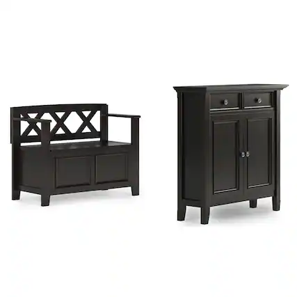 Front. Simpli Home - Amherst Solid Wood 36 inch Wide Small Storage Bench and 36 inch Wide Storage Cabinet in Hickory Brown - Hickory Brown.