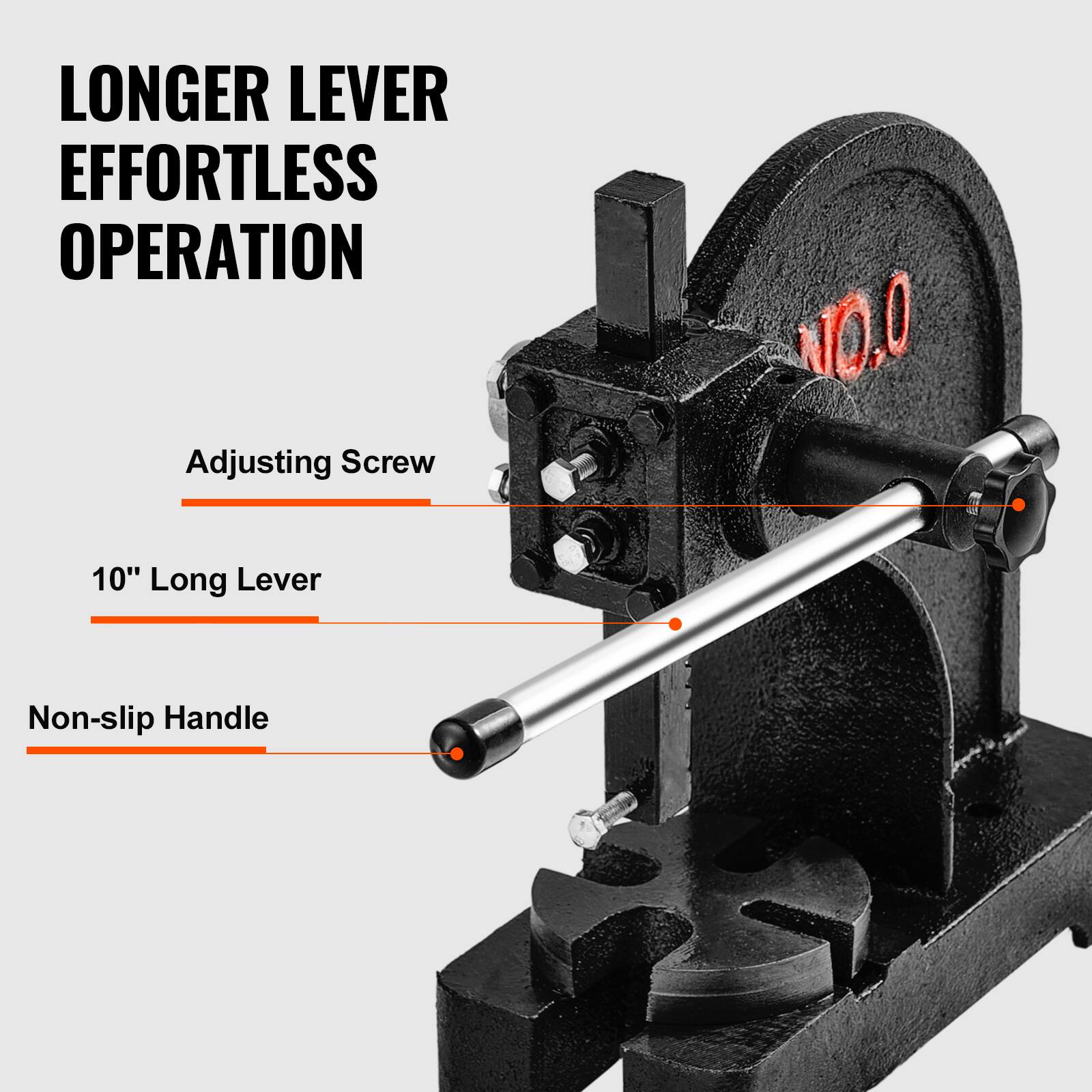 LONGER LEVER EFFORTLESS OPERATION

Adjusting Screw

10" Long Lever

Non-slip Handle