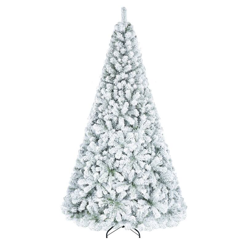 Alt View 2. WELLFOR - 7.5ft Snow Flocked Christmas Tree, Hinged Artificial Tree for Home, Office & Holiday Decoration, Unlit Xmas Tree - White & Green.
