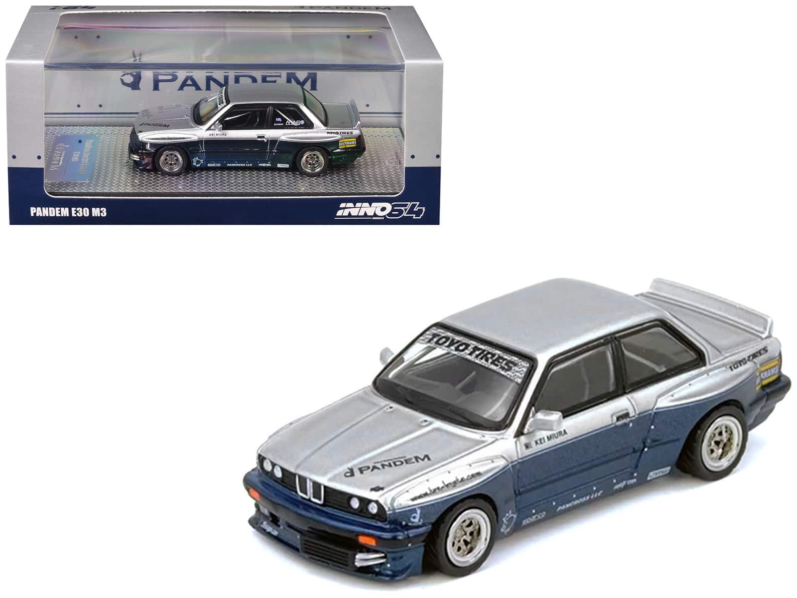Pandem E30 M3 Silver Metallic and Dark Blue 1/64 Diecast Model Car by Inno Models price history on PriceWatchPro