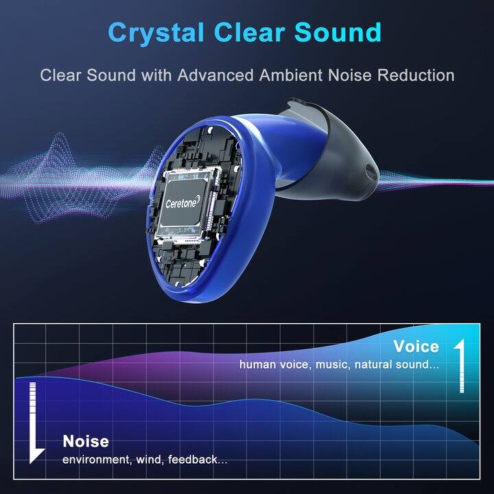 Crystal Clear Sound  
Clear Sound with Advanced Ambient Noise Reduction  

CereTone  

Voice  
human voice, music, natural sound...  

Noise  
environment, wind, feedback...