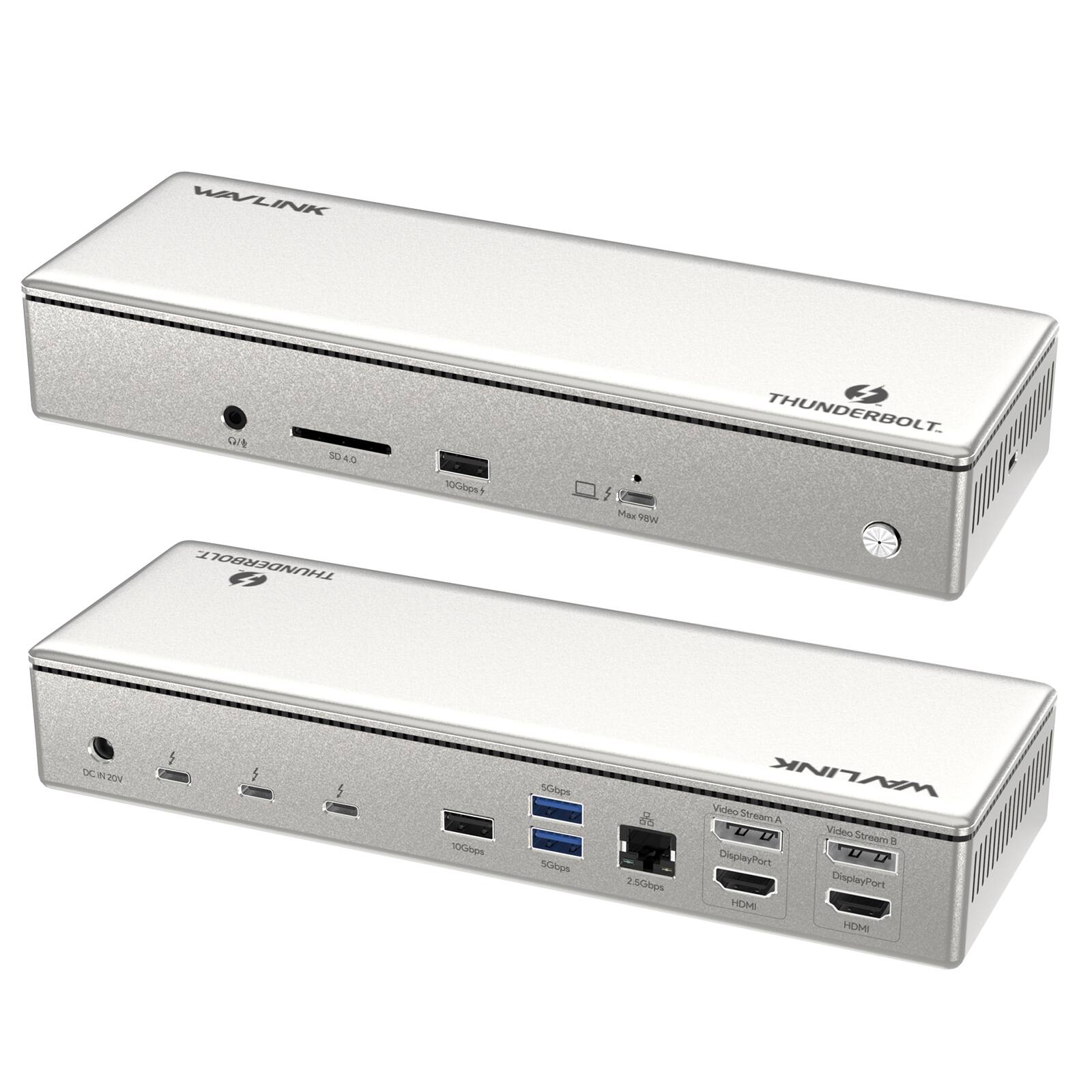 WAVLINK  
SD40 THUNDERBOLT  
10Gbps+  
Max WBP  
THUNDERBOLT  
DCIN 20V DC  
10Gbps  
5Gbps 2.5Gbps  
20 25Gbps  
Video WAVLINK Stream A Video Stream B DisplayPort u LA DisplayPort HDMI HDMI