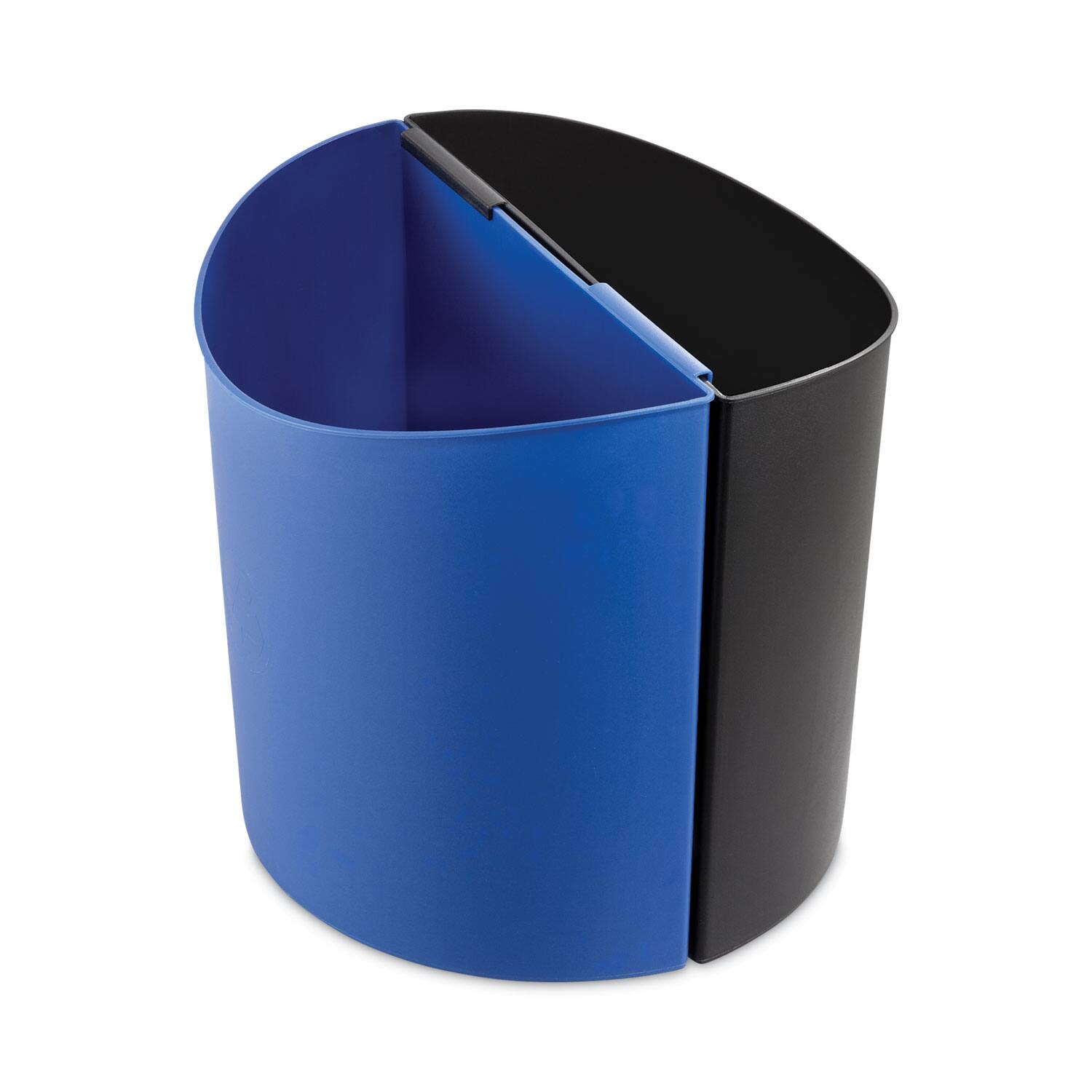 Left. Safco - Safco Desk-Side Recycling Receptacle, 7 gal, Plastic, Black/Blue.