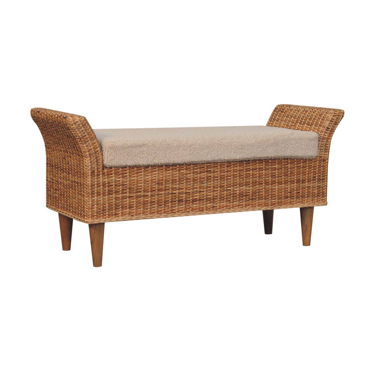Left. Artisan Furniture - Artisan Furniture Solid Wood Riviera Woven Bench, Upholstered, Brown & Cream - Brown & Cream.