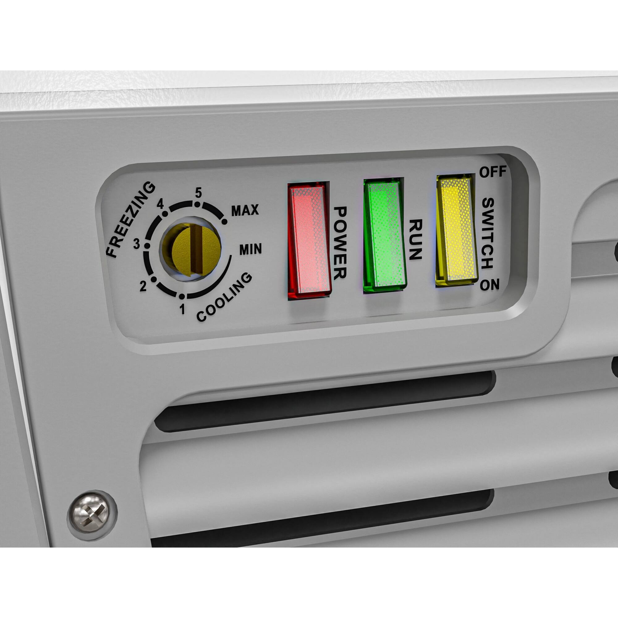 5 MAX FREEZING 4 3 MIN 2 1 COOLING POWER RUN OFF SWITCH ON