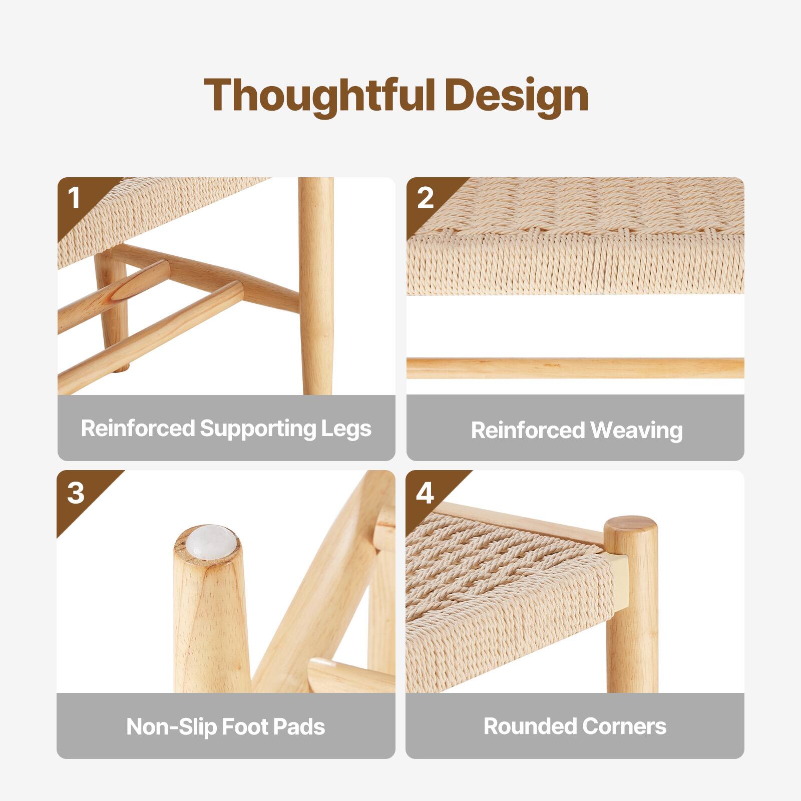 Thoughtful Design

1. Reinforced Supporting Legs
2. Reinforced Weaving
3. Non-Slip Foot Pads
4. Rounded Corners