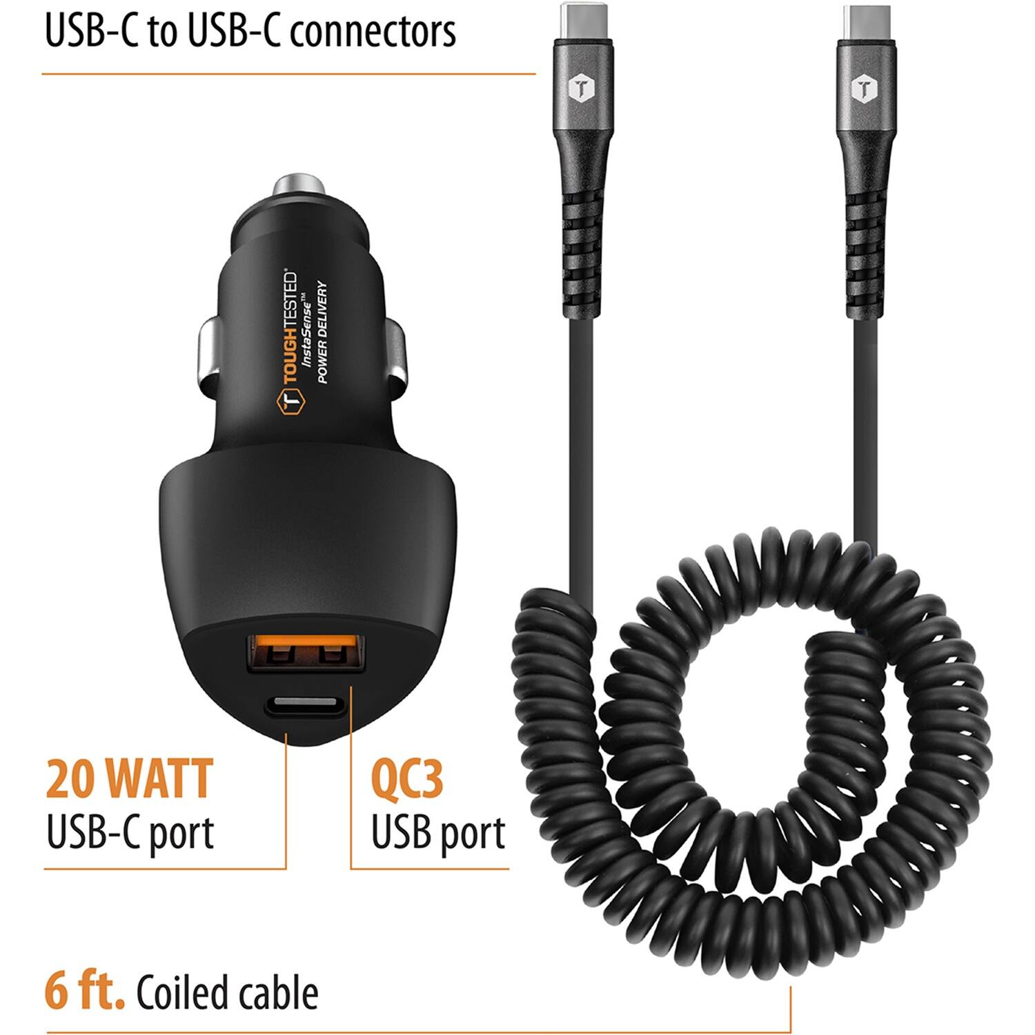 Alt View 11. ToughTested - 20W 6' Vehicle Charger - Black.