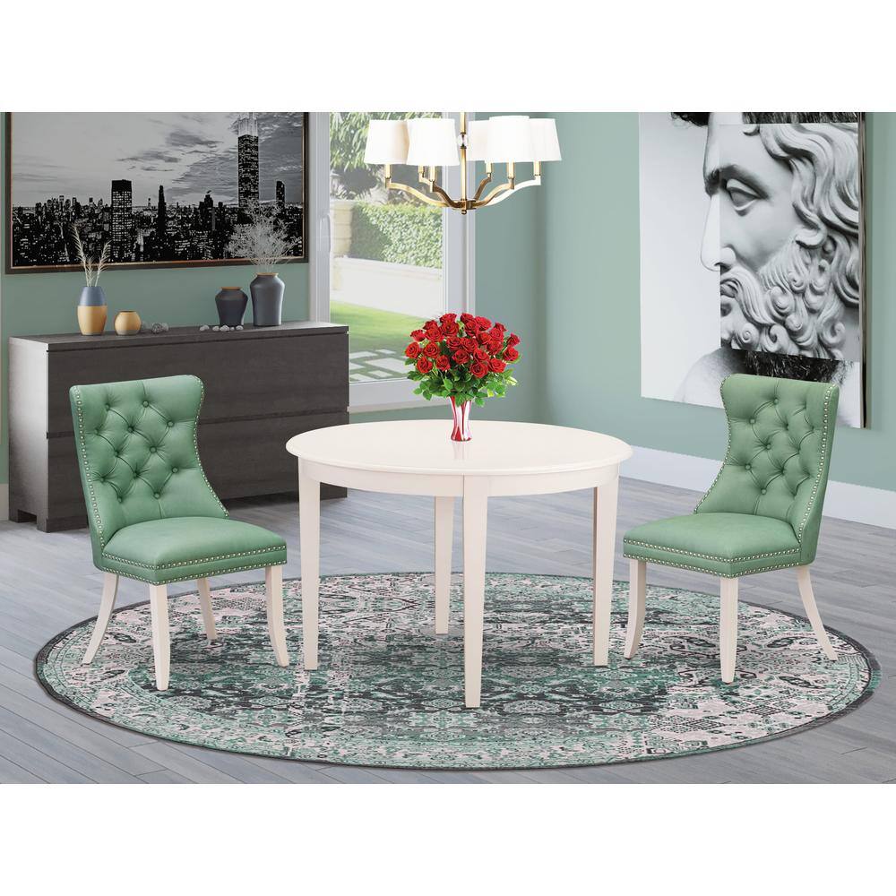 Alt View 3. East West Furniture - 3 Piece Modern Dining Table Set Contains a Round Kitchen Table - White.