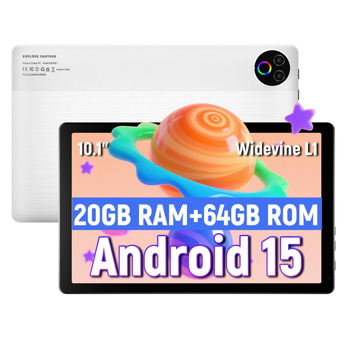 EXPLORE FARTHER  
Product: Tablet PC  
Model: XB1001  
CEROOXX  
Mode of: China  
FCC: 2A2HW9-KB1001  

10.1"  
Widevine L1  
20GB RAM + 64GB ROM  
Android 15