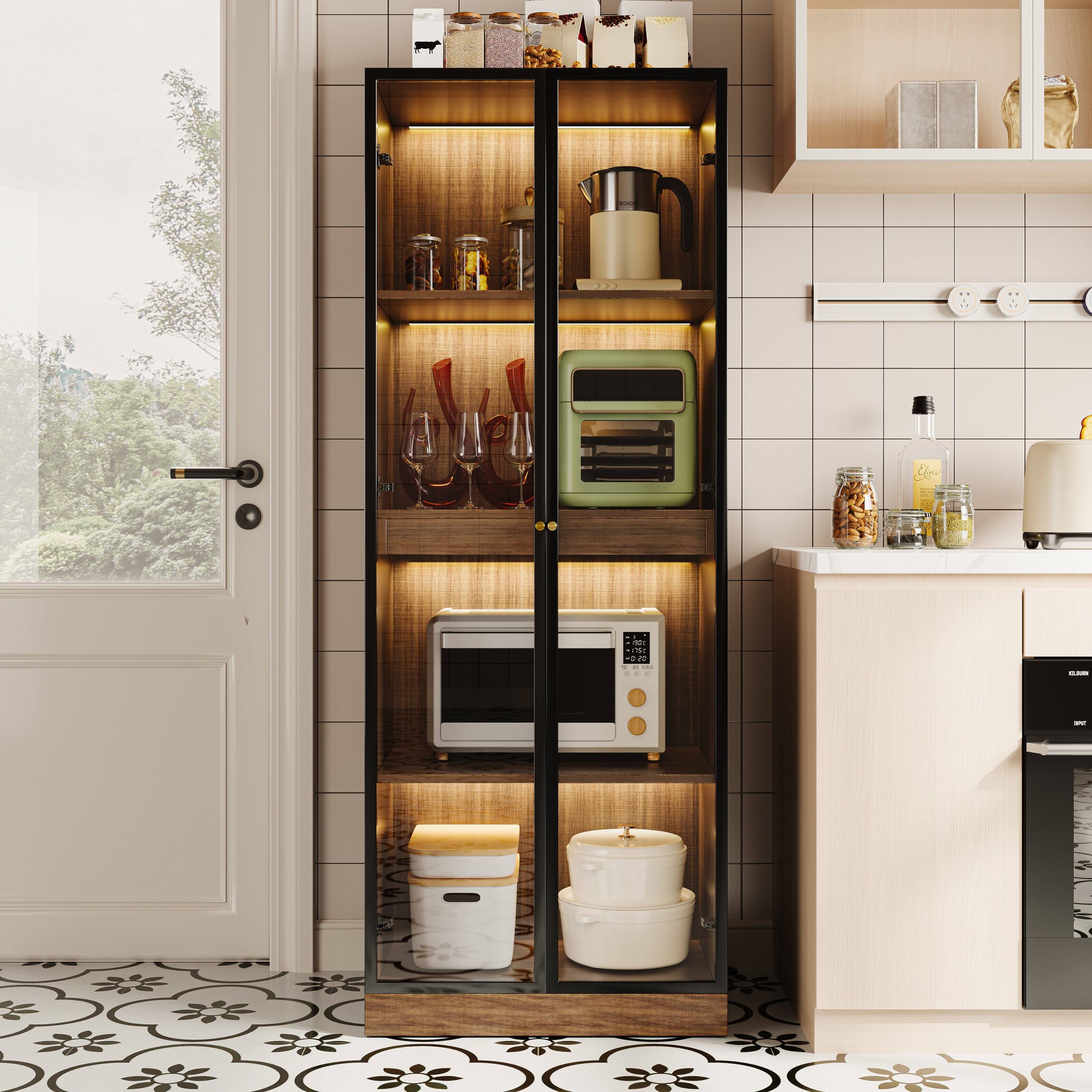 MSOOB - 23.6‘’ Glass Display Cabinet With Led Lights Tempered Glass Curio Cabinet For China Liquor Collectibles - Brown