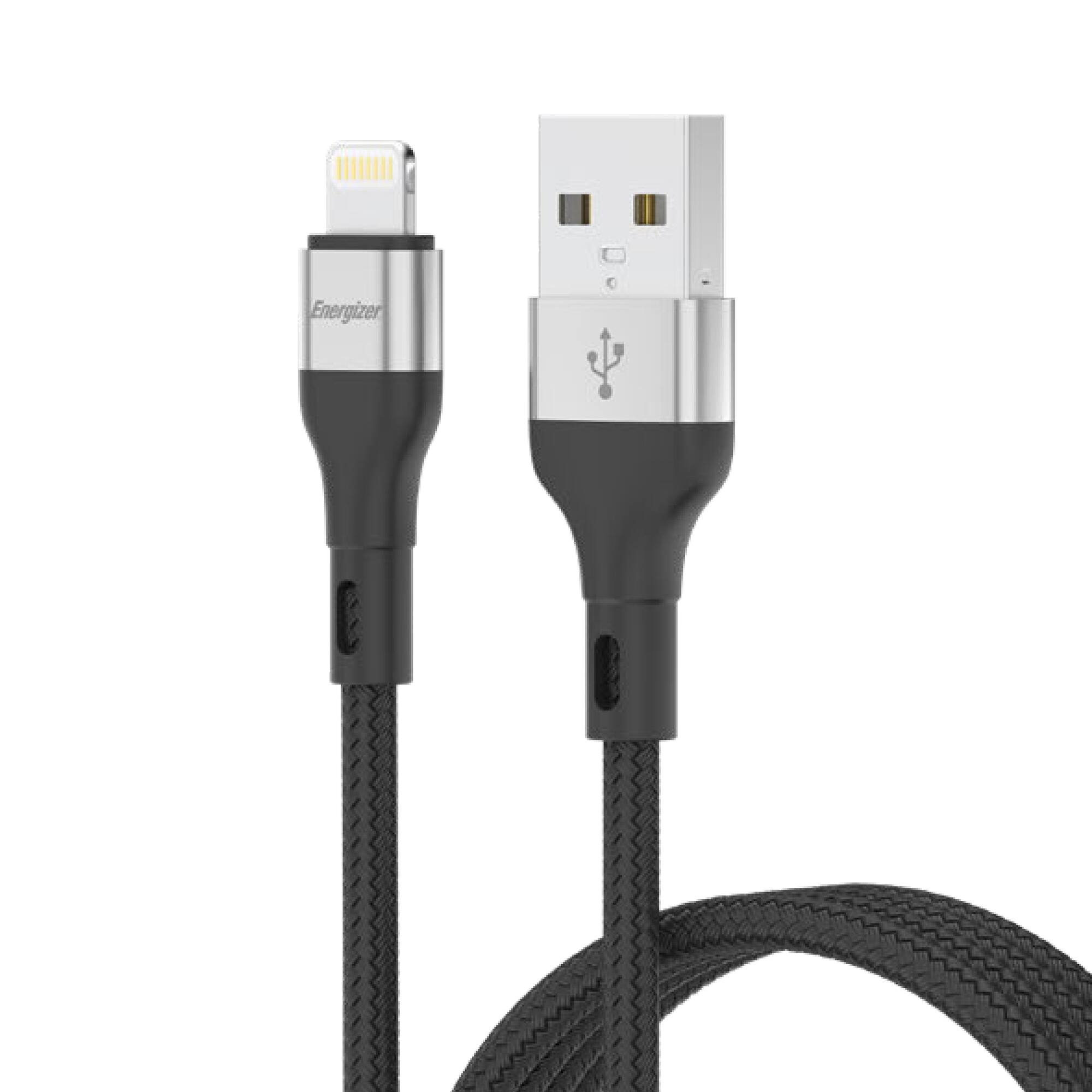 Front. Energizer - Energizer Braided USB Cable, Lightning to USB, 6 Ft Durable Cord, Aluminum Alloy Shell - Black.