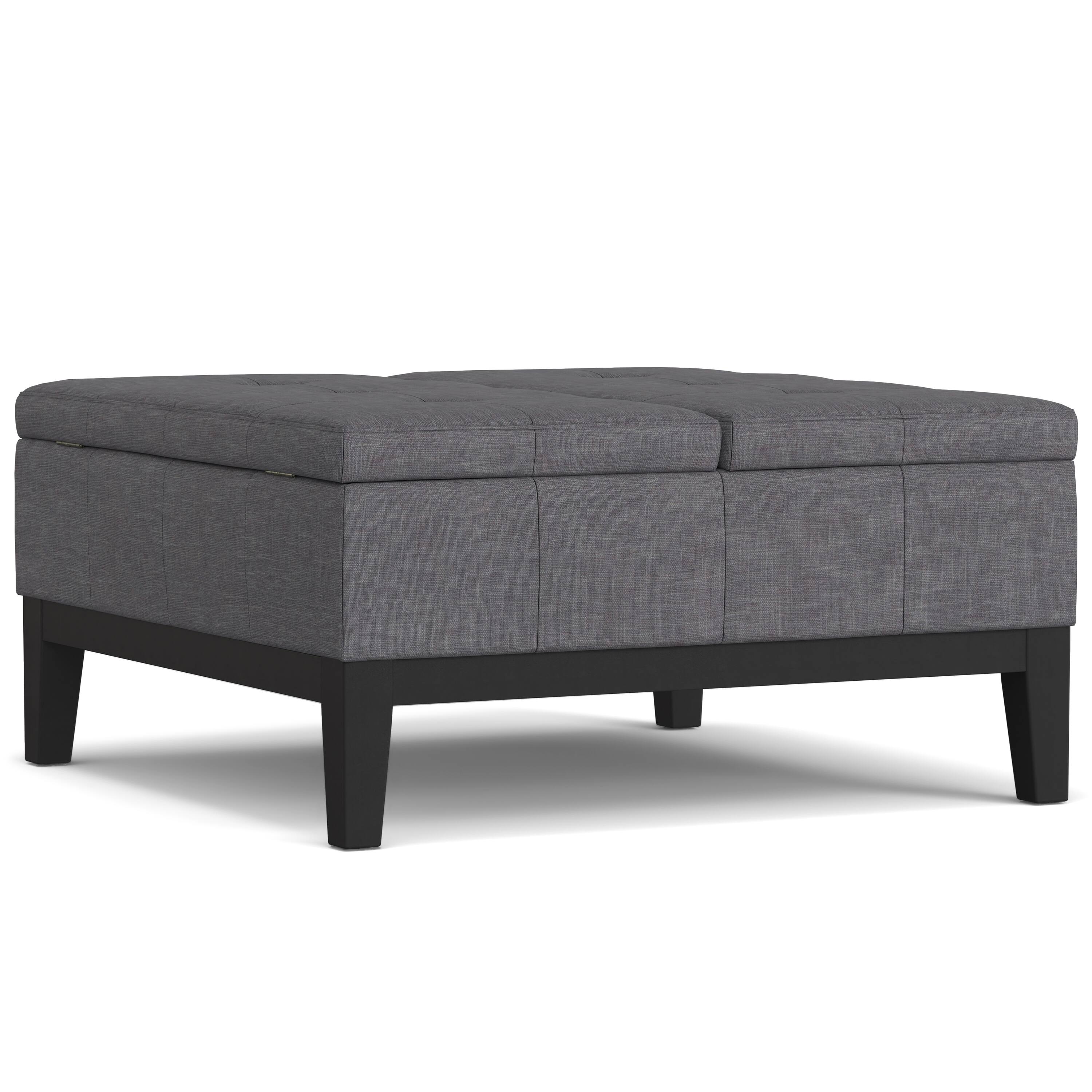 Left. Tiramisubest - Slate Grey Linen-Style Lift Top Coffee Table Storage Ottoman - Gray.