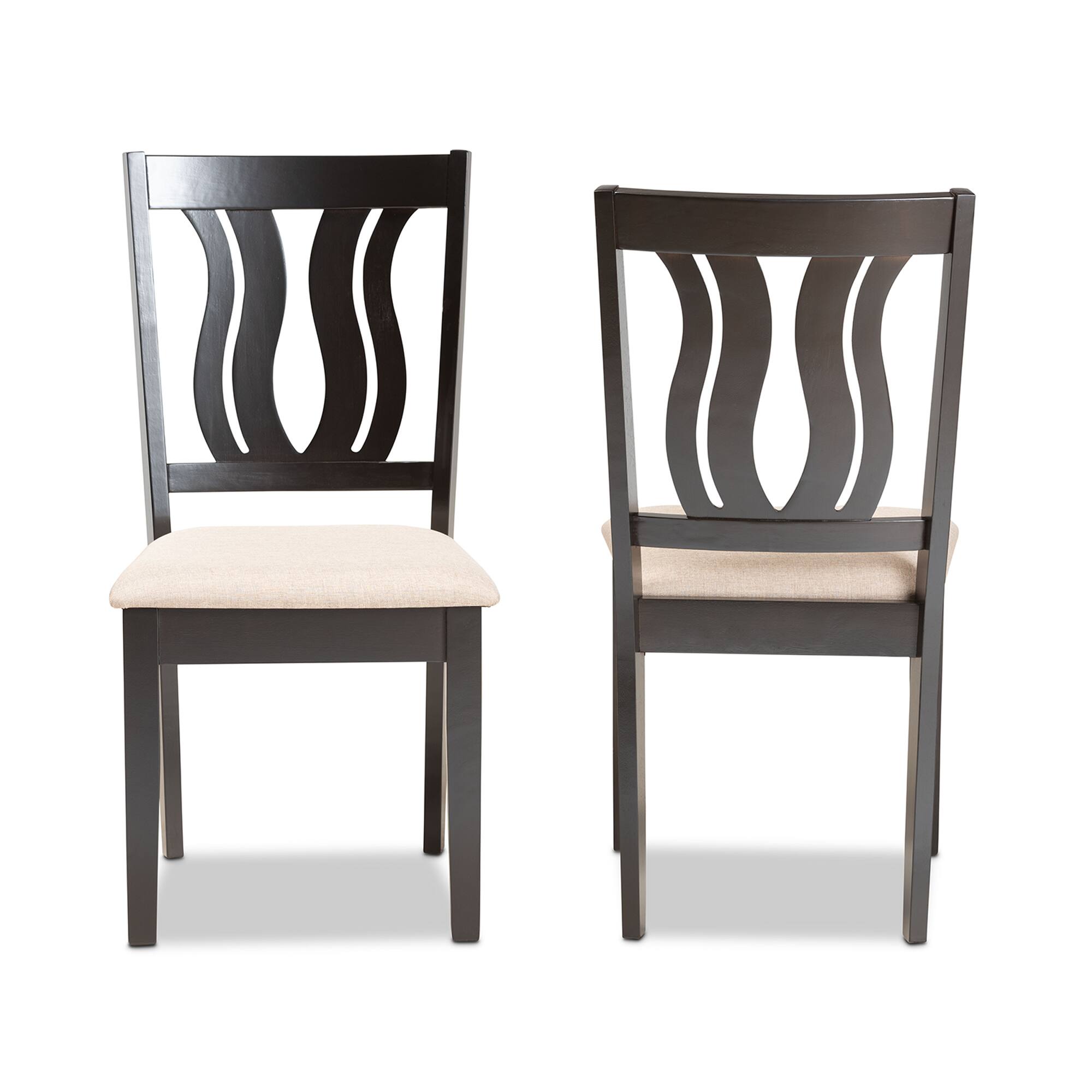 Angle. Baxton Studio - Fenton Modern Fabric Upholstered and Finished Wood 2-Piece Dining Chair Set - Sand/Dark Brown.