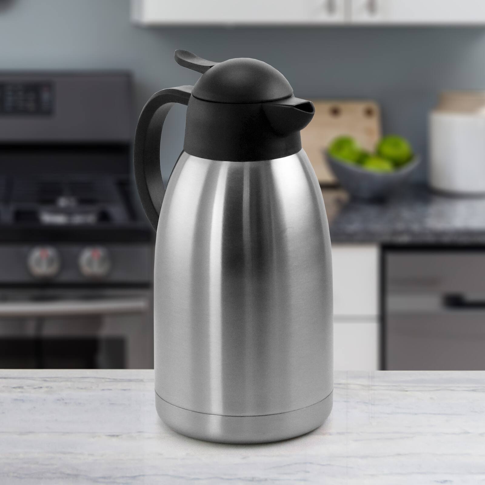 Alt View 4. MegaChef - MegaChef 2.11 Quart Stainless Steel Thermal Beverage Carafe for Coffee and Tea - Silver and Black.