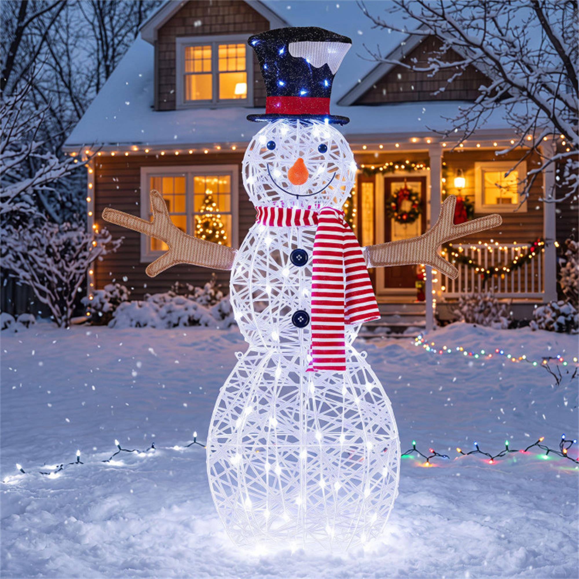 Alt View 1. Boyel Living - Lighted Snowman Christmas Decoration with Cold White LED Lights-White - White.