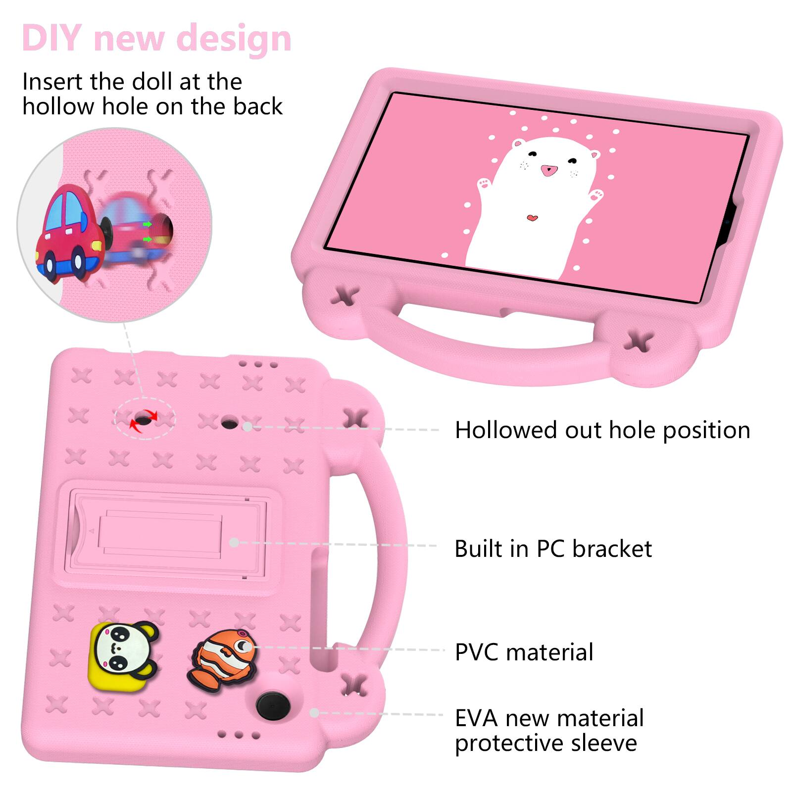 DIY new design  
Insert the doll at the hollow hole on the back  

- Hollowed out hole position  
- Built in PC bracket  
- PVC material  
- EVA new material protective sleeve