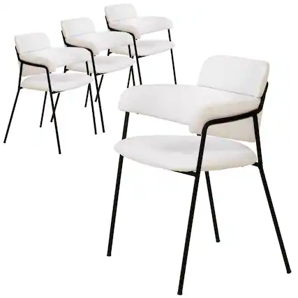 Front. LeisureMod - Axis 4-PCS Ergonomic Dining Chair with Stainless Steel Base & Scratch-Resistant Floor Glides - White.