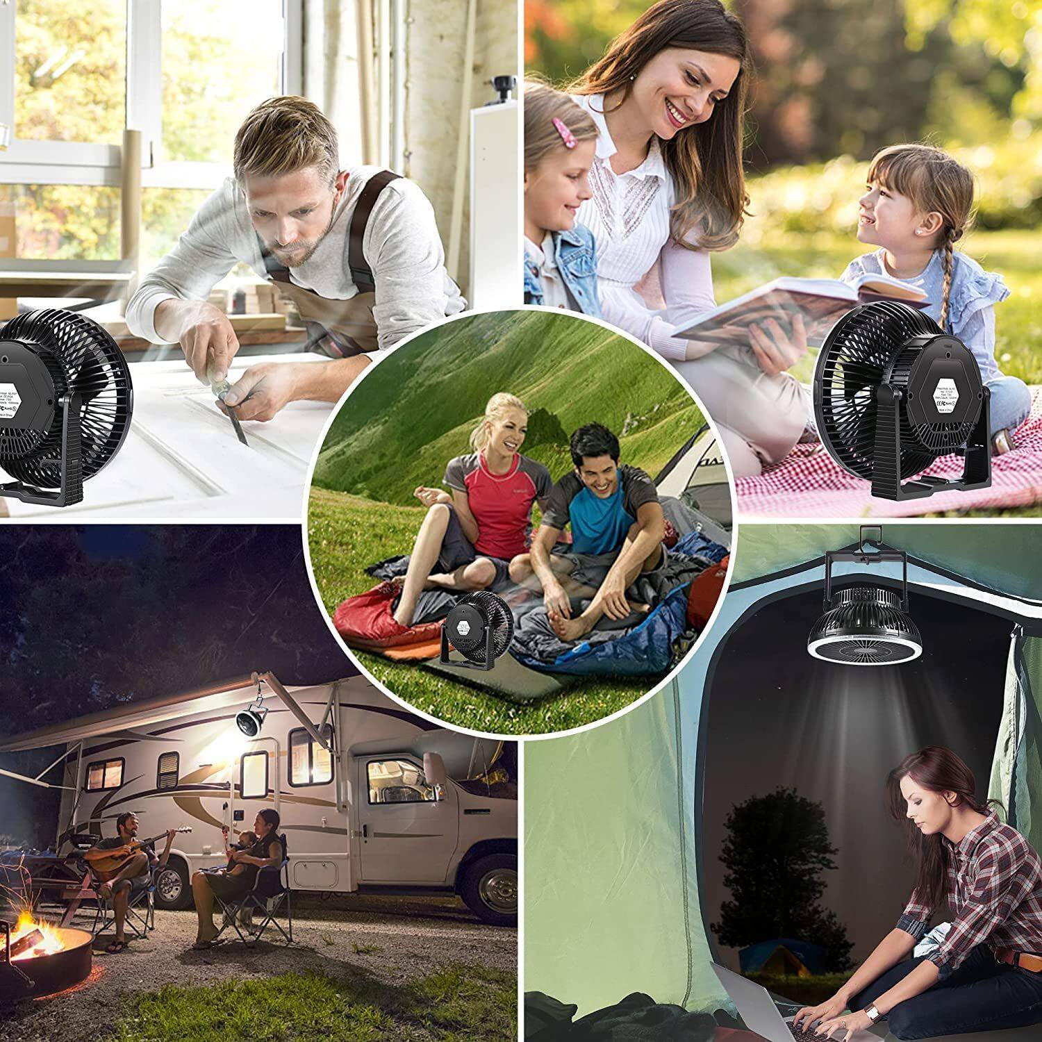 Panergy 10000mAh Camping Fan and LED Light 8'' Rechargeable Battery ...