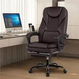 KERDOM - High Back Executive Leather Office Chair with Footrest, Swivel Ergonomic Reclining Computer Chair with Padded Armrests - Coffee