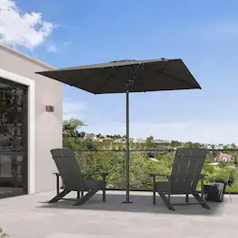 PURPLE LEAF - 8 ft.Square Patio Market Umbrella With Heavy-Duty Commercial Hydraulic Semi-Automatic Lifting System - Gray