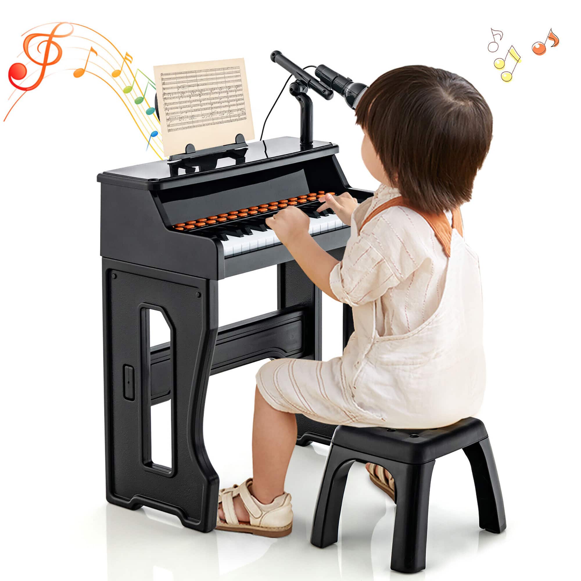 Gymax - 37-Key Music Piano Keyboard Kids Learning Toy Instrument w/ Microphone - Black