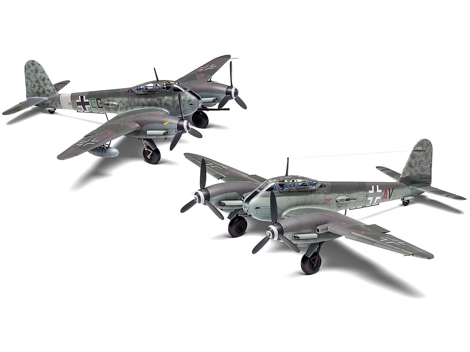 Left. Airfix - Level 2 Model Kit Messerschmitt Me410A-1/U2 & U4 Fighter-Bomber Aircraft with 2 Scheme Options 1/72 Plastic Model Kit - Multi.