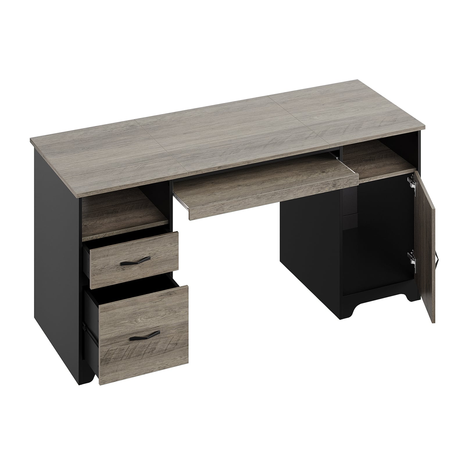 Left. Bestier - 59inch Executive Desk with File Drawer Storage Drawers and Cabinet Computer Desk - Gray.