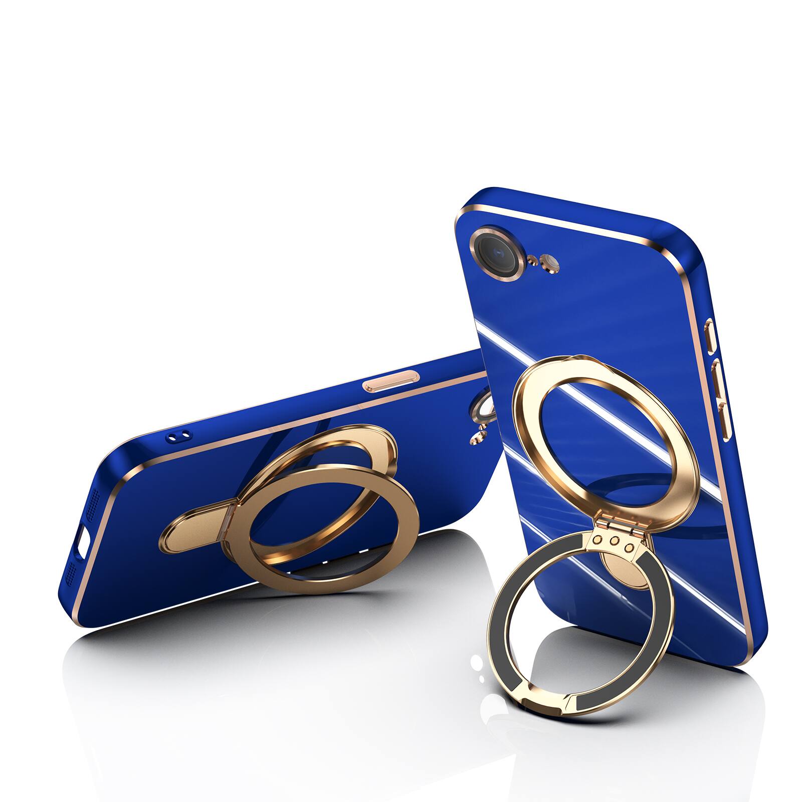 Alt View 2. Dteck - Mag Safe Case for Apple iPhone 16e/17e,Slim Shockproof TPU Case with Metal Stand Plated Bumper Bulit in Glass Lens Film - Blue.