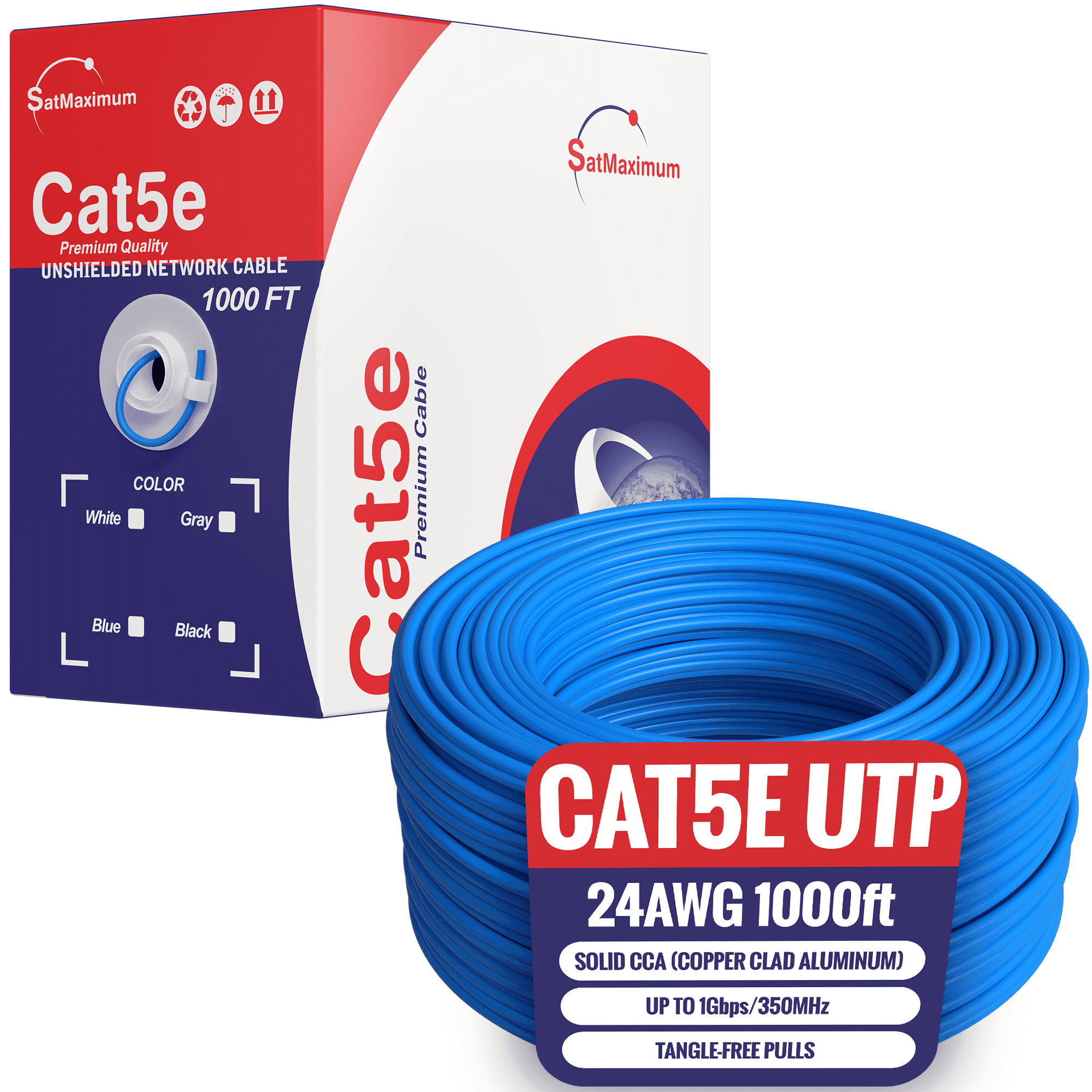 Cables Direct Online - Cat5e Plenum Ethernet Cable 1000ft Bulk LAN Network Wire 24AWG CCA 1Gbps CMP Rated for Structured Cabling - Blue