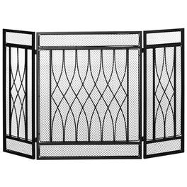 Homcom - 3-Panel Folding Fireplace Screen, Metal Mesh Fire Spark Guard for Wood Burning, 49.5" x 31.5" - Black