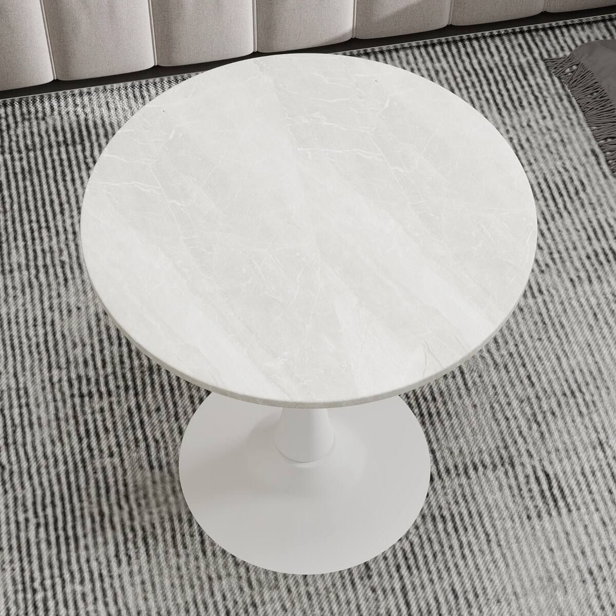 Alt View 7. Loheer - Loheer White Round Coffee Table with Marble Effect Top and Pedestal Base, 27.6-Inch - White.