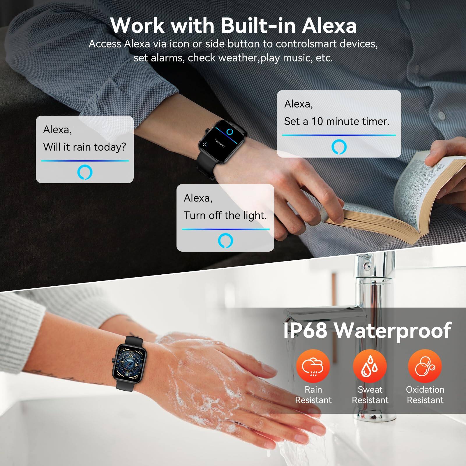 Alt View 1. GlowWise - Smart Watch with Alexa,1.83" HD Touchscreen,120+ Sport Modes, Heart Rate Monitor, IP68 Waterproof, for iPhone & Android. - Blank.