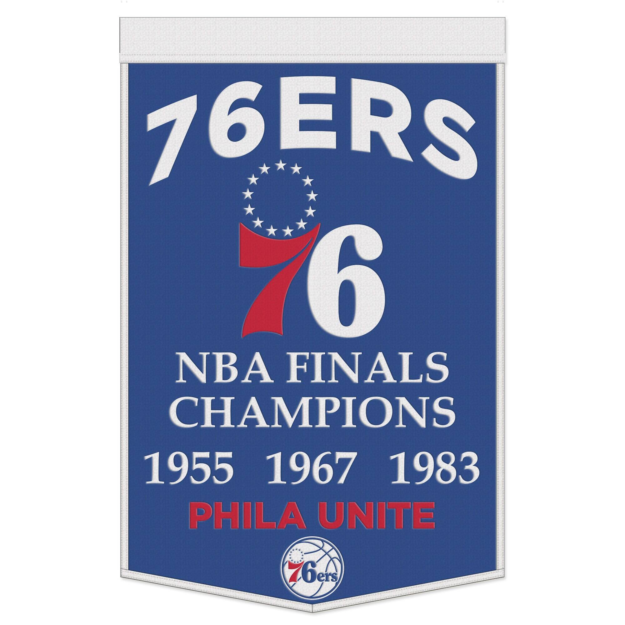76ERS  
NBA FINALS CHAMPIONS  
1955 1967 1983  
PHILA UNITE