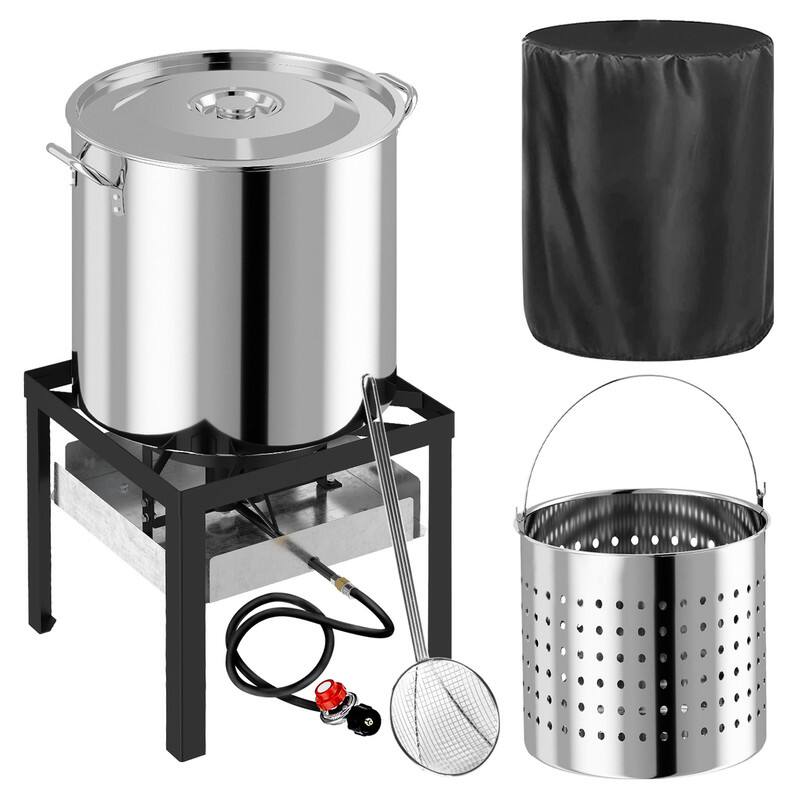 Front. FODINGHILL - 80QT Stainless Steel Crawfish Boiler with Basket - silver.
