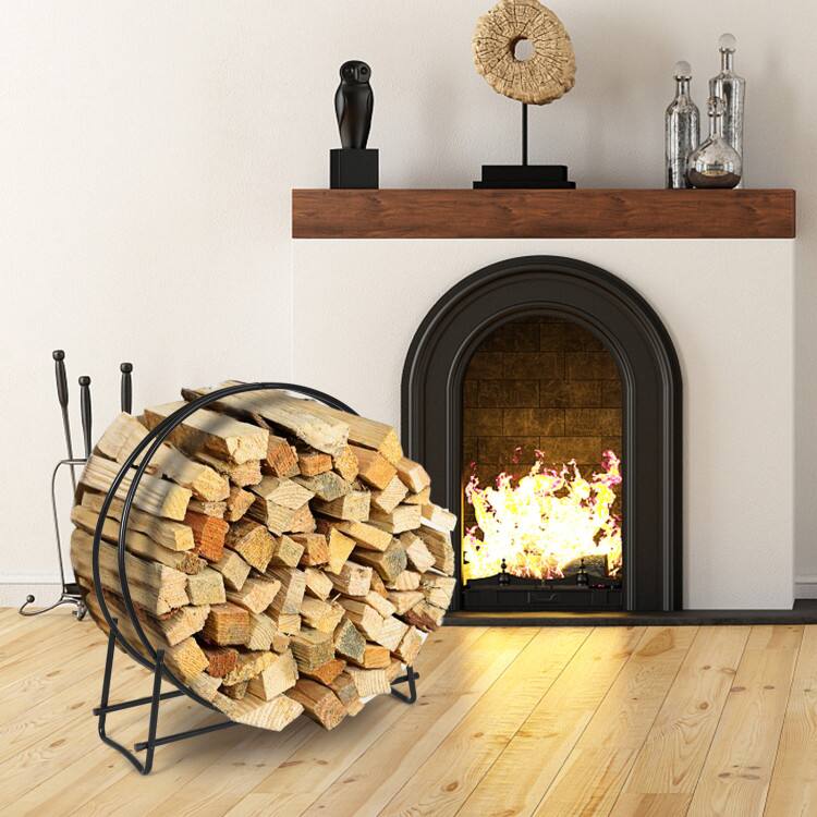 Alt View 5. Mondawe - 40 Inch Tubular Steel Log Hoop Firewood Storage Rack - Black.