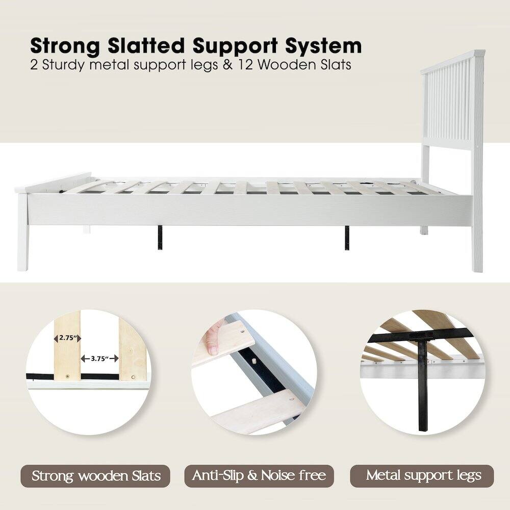 Strong Slatted Support System  
2 Sturdy metal support legs & 12 Wooden Slats  
2.75" x 3.75"  
Strong wooden Slats  
Anti-Slip & Noise free  
Metal support legs