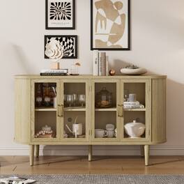 Bestier - Farmhouse Sideboard Cabinet with Storage with Glass Doors and Adjustable Shelves for Kitchen and Living Room (Natural) - Yellow