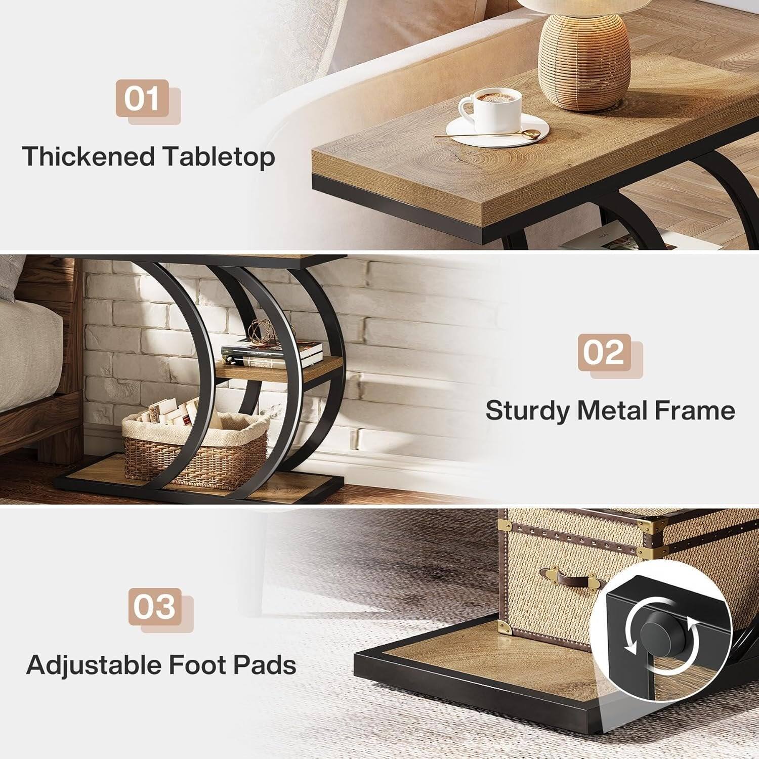 01
Thickened Tabletop
02
Sturdy Metal Frame
03
Adjustable Foot Pads