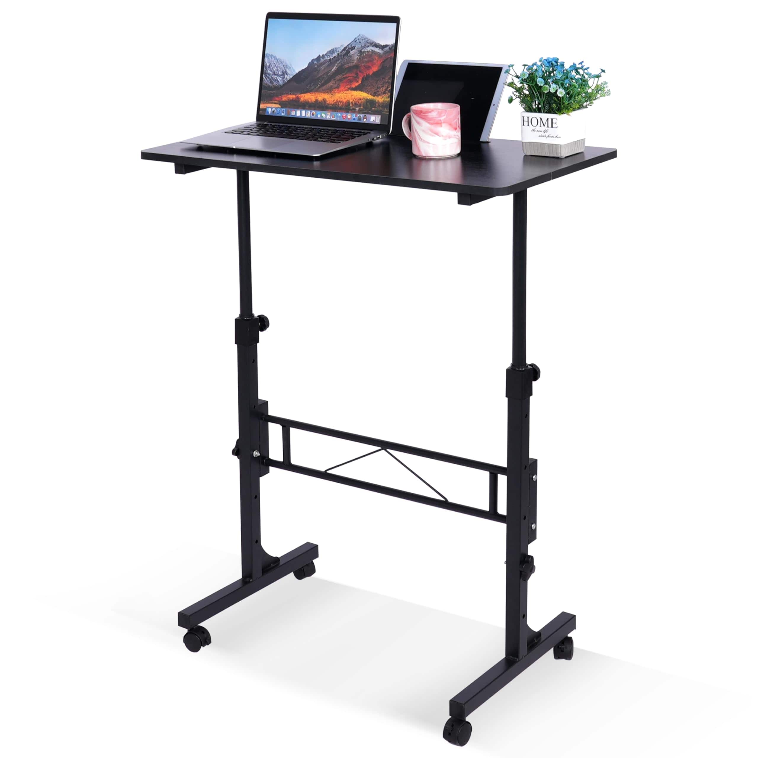 Hirose Alice - Standing Desk Adjustable Height, Mobile Stand Up Desks with Wheels Small Computer Desks Rolling Desk, Porta - Black