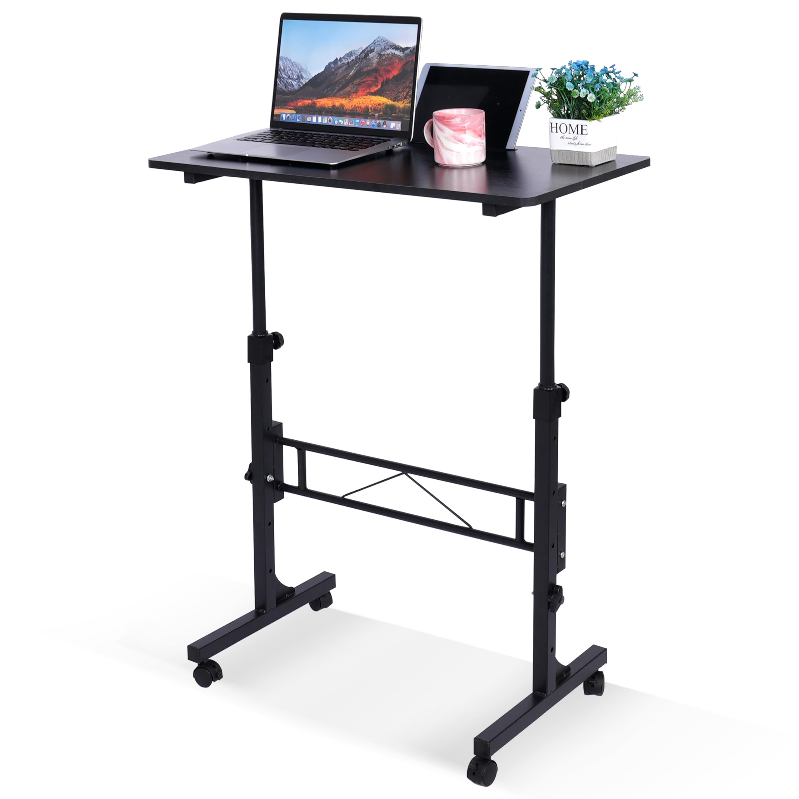 Hirose Alice - Standing Desk Adjustable Height, Mobile Stand Up Desks with Wheels Small Computer Desks Rolling Desk, Porta - Black