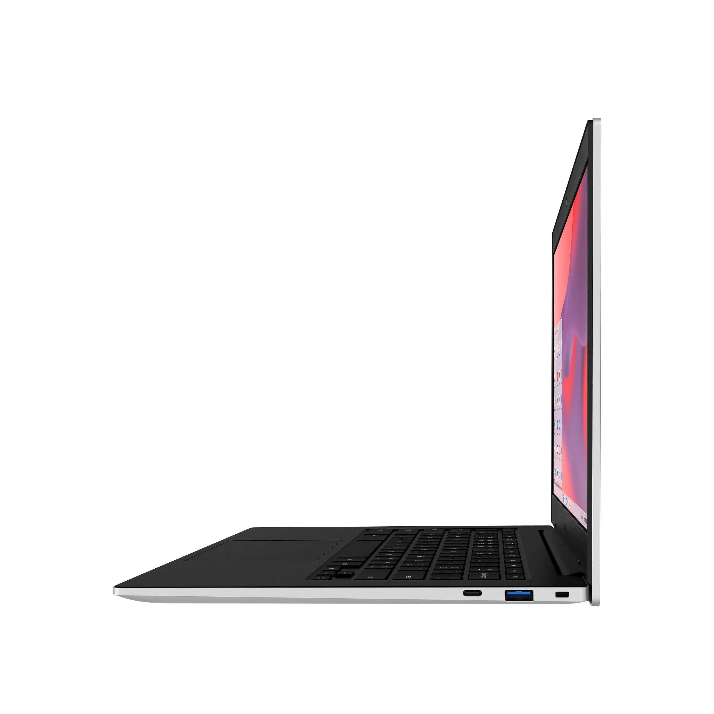 Alt View 5. Samsung - Galaxy Chromebook Go 14" HD Laptop, Intel Celeron N4500,4GB LPDDR4X,128GB eMMC,Intel UHD Graphics,Wi-Fi 6,Chrome OS - Silver.