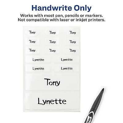 Handwrite Only  
Works with most pen, pencils or markers.  
Not compatible with laser or inkjet printers.  

Tony  
Tony  
Tony  
Tony  
Tony  
Tony  
Tony  
Tony  

Lynette  
Lynette  
Lynette  
Lynette  

Tony  
Lynette