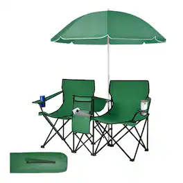 Boyel Living - Portable Folding Picnic Double Chair 70.0-in L x 59.0-in W x 30.0-in H with Removable Umbrella - Green