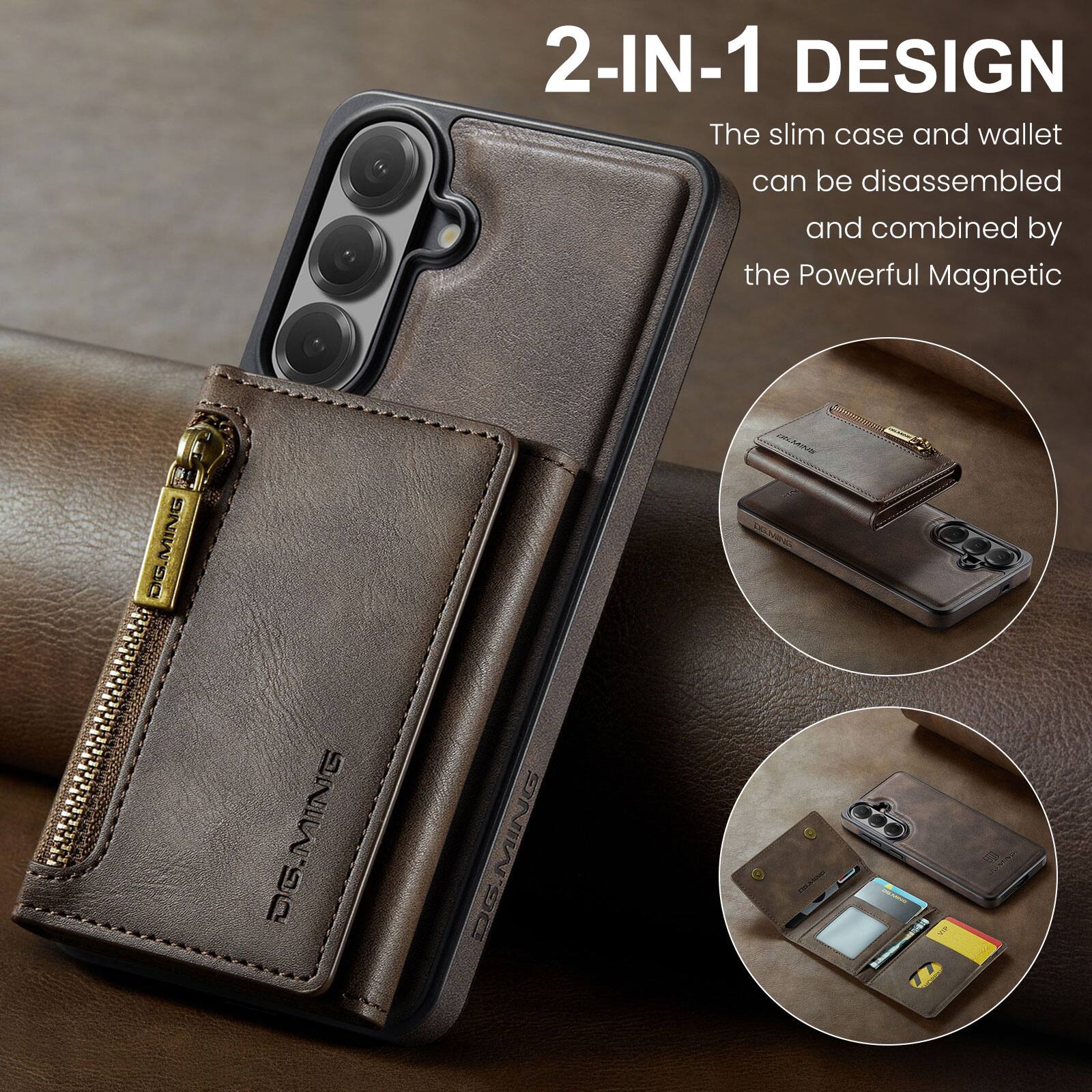 2-IN-1 DESIGN  
The slim case and wallet can be disassembled and combined by the Powerful Magnetic  

DG.MING  
DG.MING  
DG.MING