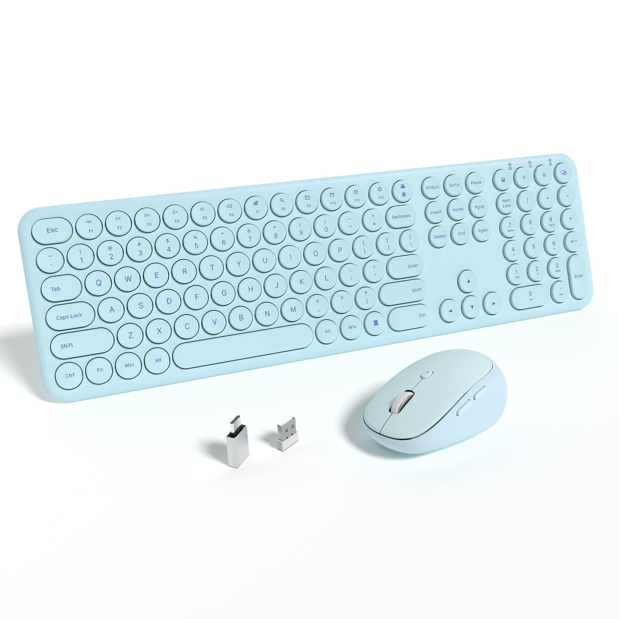 COTTAGE - Keyboards And Mouse Quiet Scissor Switches Slim Mice Set Silent Full Size 111 Round Keycaps With Adjustab - Crystal Blue