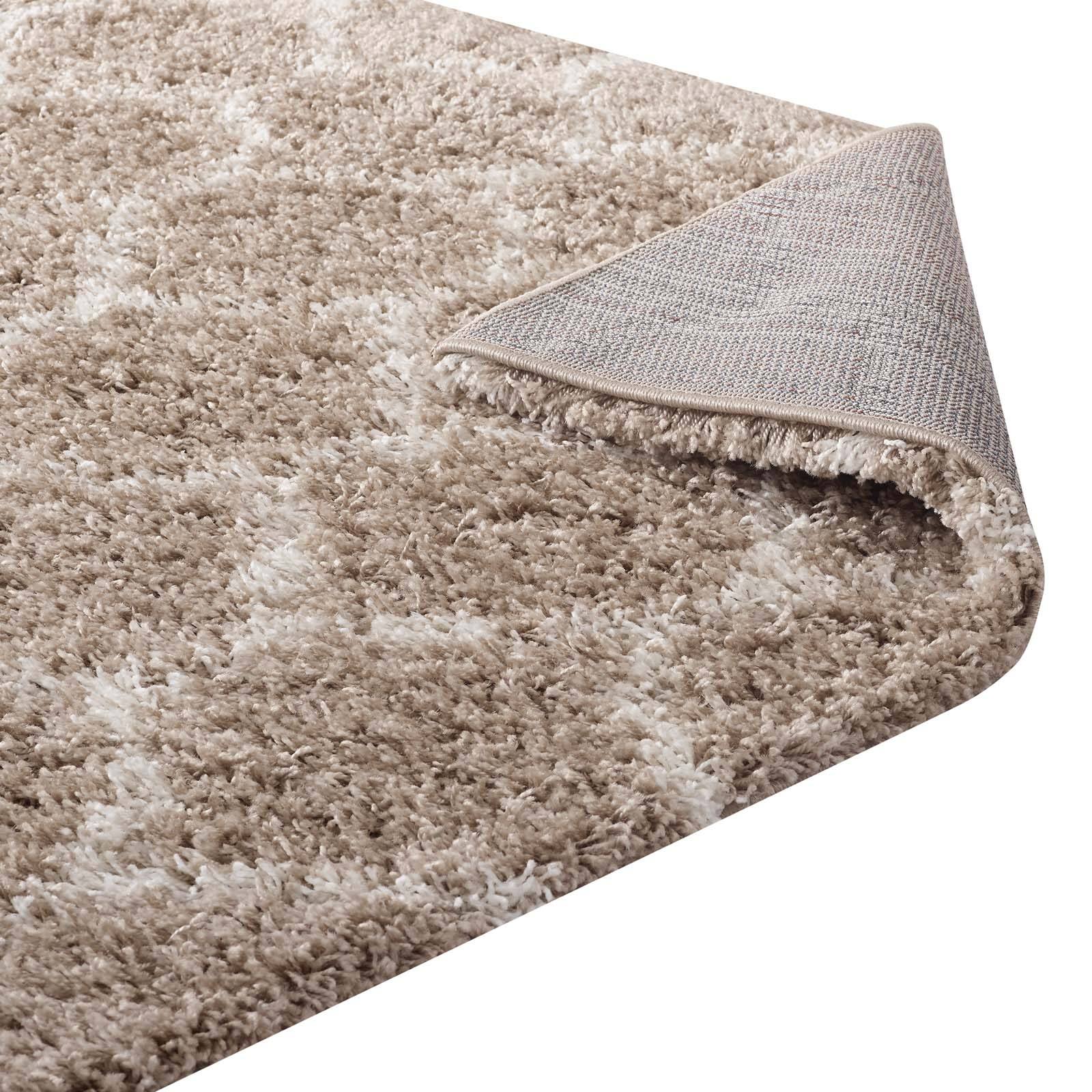 Alt View 2. Modway - Solvea Moroccan Trellis Shag Area Rug - Beige and Ivory.