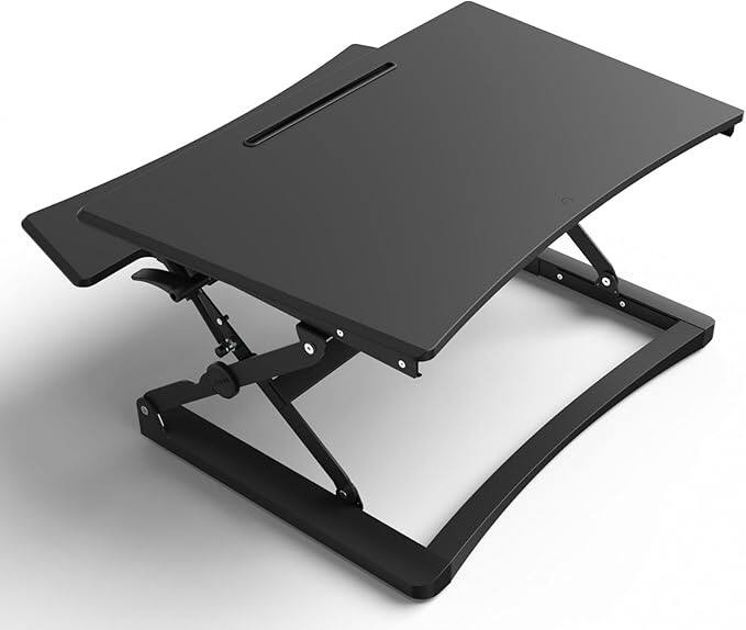 Angle. Amber Sporting Goods - Adjustable Desk Stand – Ergonomic Sit-to-Stand Workstation, Compact & Sturdy, 35x22", Black - Brown.