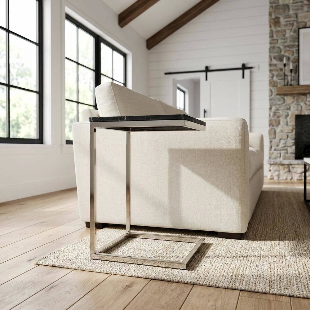 Alt View 4. Starlight Canyon Home - Square Metal End Table, Modern Contemporary Accent Side Table for Living Room - Black,Silver.
