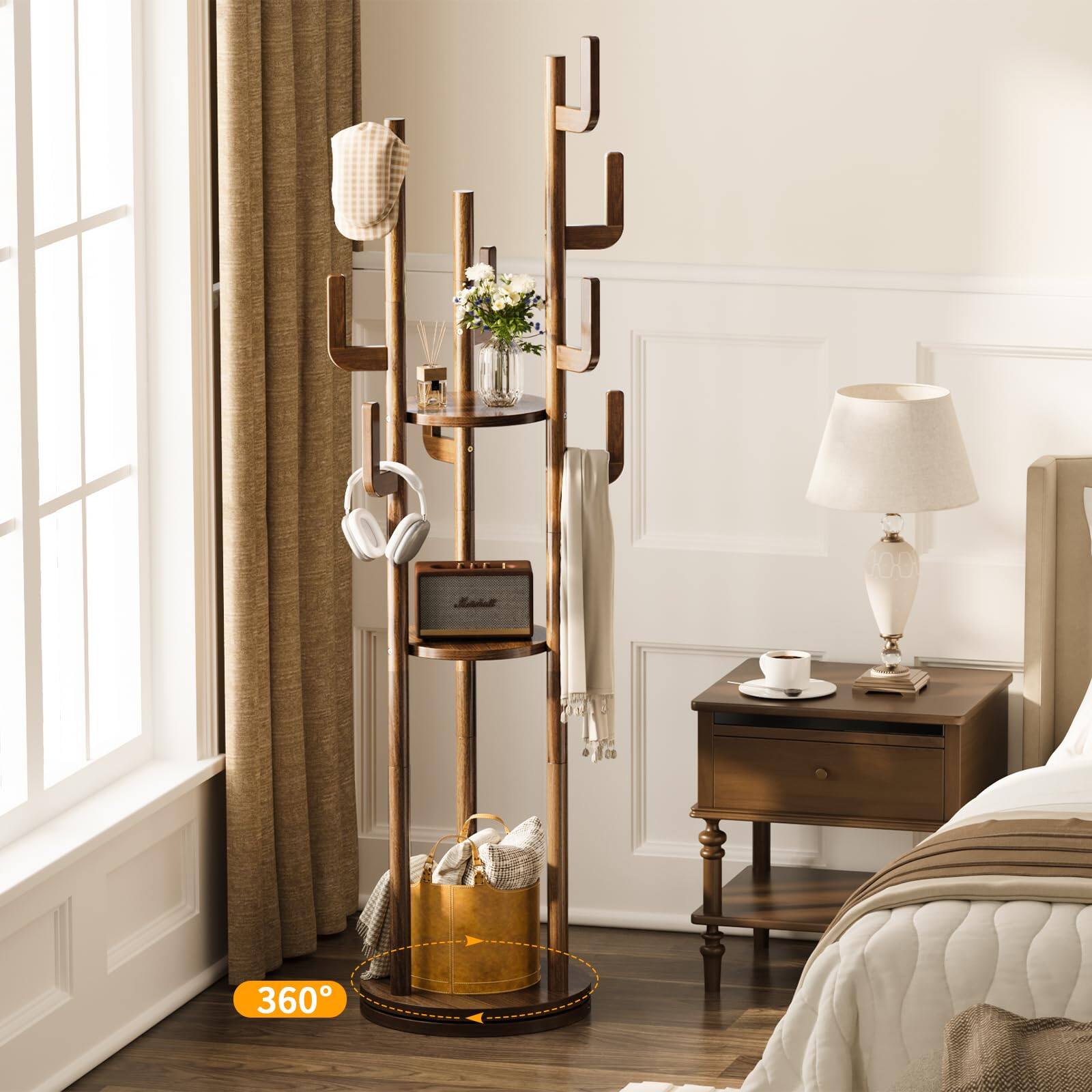 Alt View 1. Hirose Alice - Yoobure Rotary Coat Rack Freestanding Solid Wood - Black.